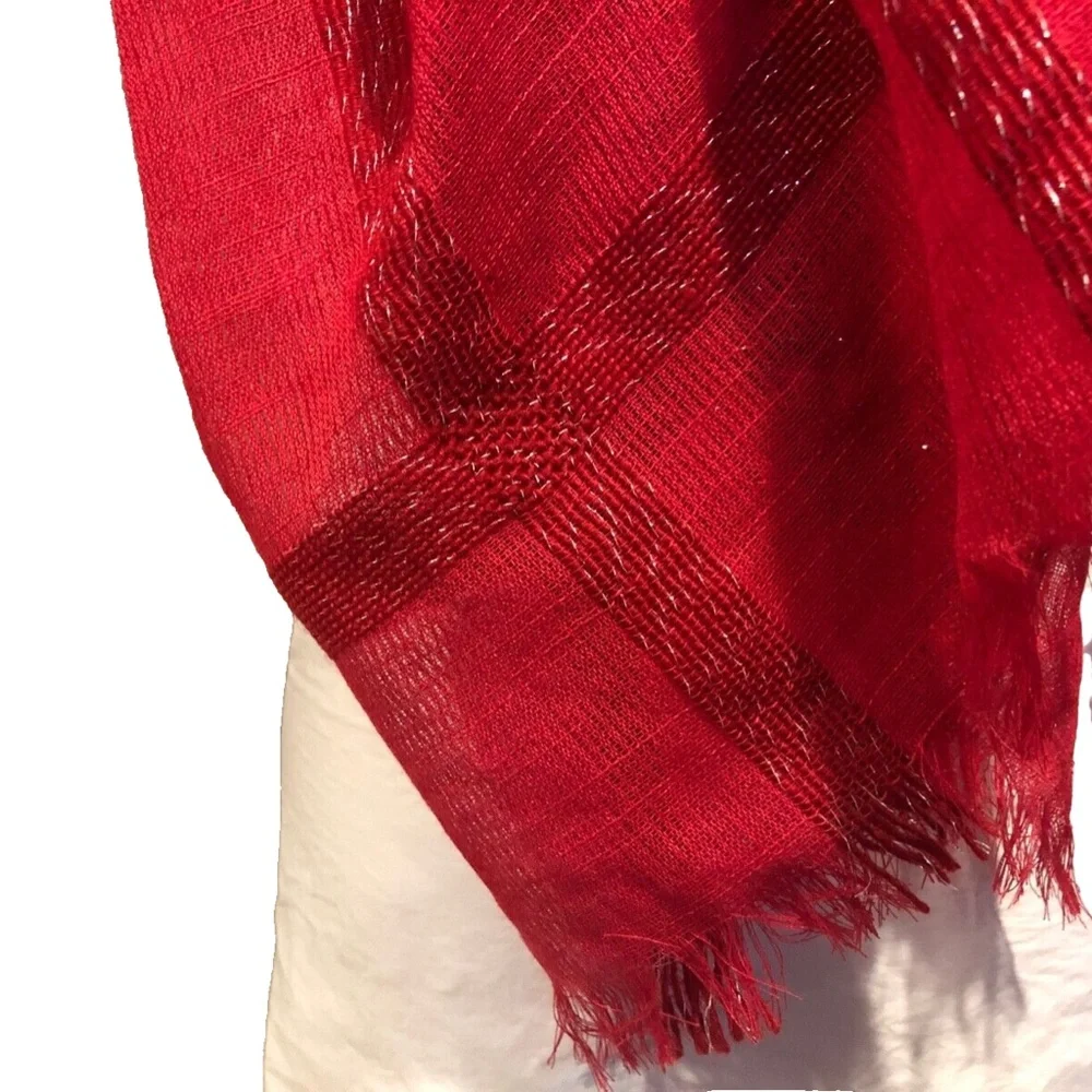 (NWT) Cejon Women's Red Lurex Check Scarf/Wrap ONE SIZE